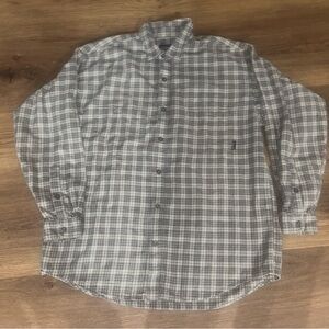 Patagonia Men's Gray and White Plaid Shirt